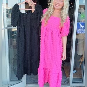 Simply Southern Black Seersucker Pucker Fabric Stretchy Midi Dress